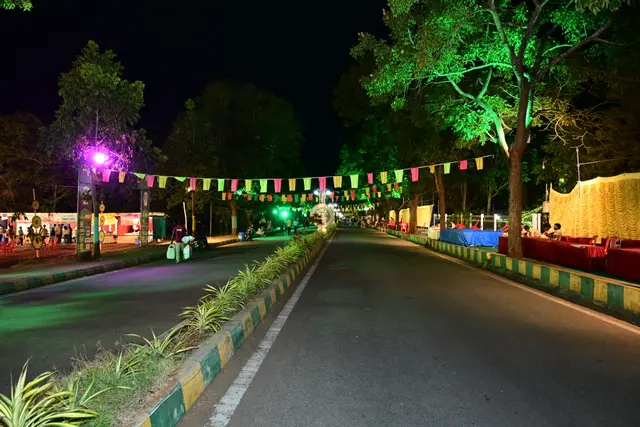The lit-up road